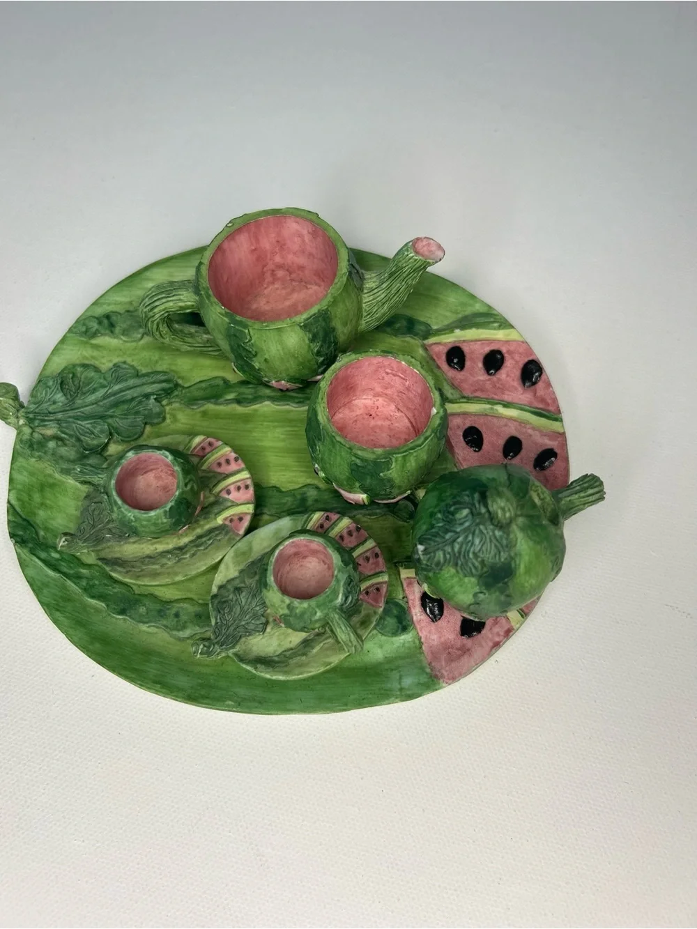 Vintage 1995 Young’s Inc Miniature Watermelon Resin Tea Set